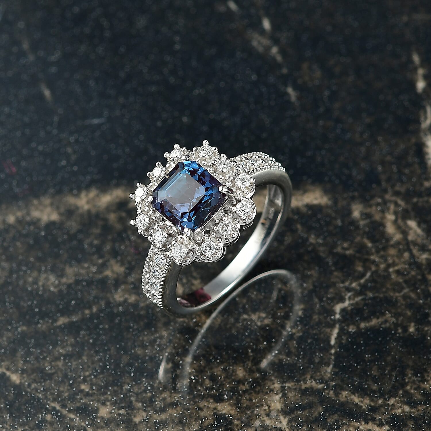 Luxuriant Lab Grown Alexandrite, Lab Grown Diamond Ring in Rhodium Over Sterling Silver 2.80 ctw (Size 6.0)