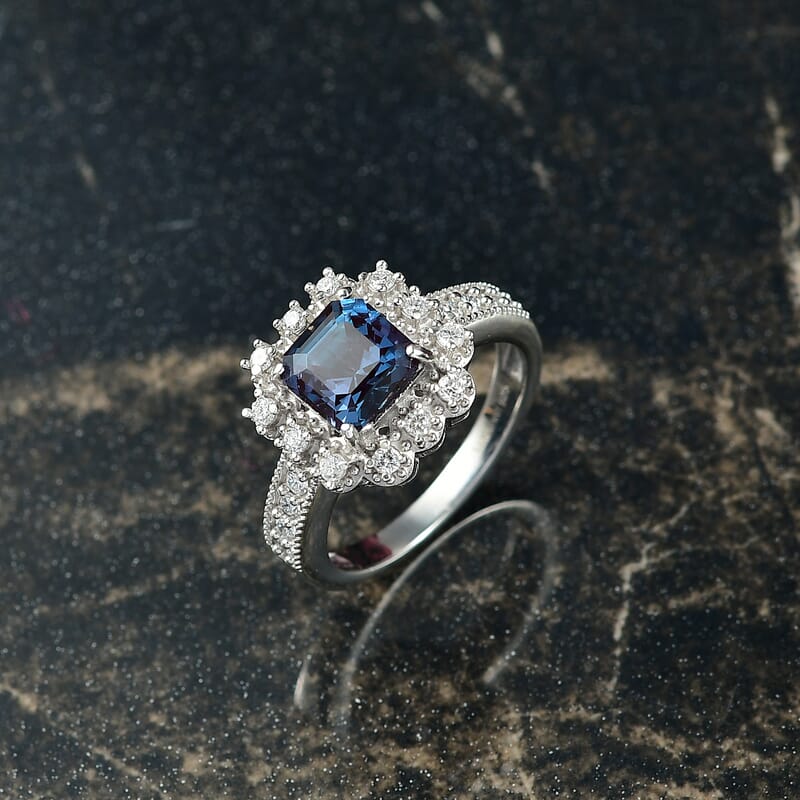 Luxuriant Lab Grown Alexandrite, Lab Grown Diamond Ring in Rhodium Over Sterling Silver 2.80 ctw (Size 6.0)