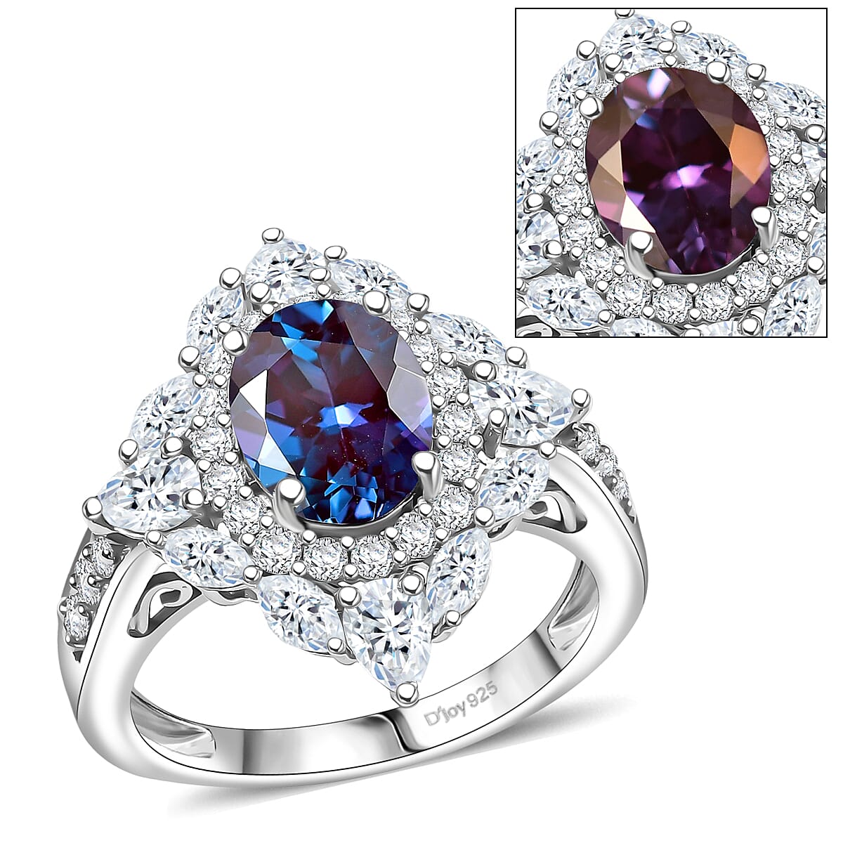 D'Joy Lab Grown Alexandrite and Moissanite 4.00 ctw Ring in Rhodium Over Sterling Silver image number 0