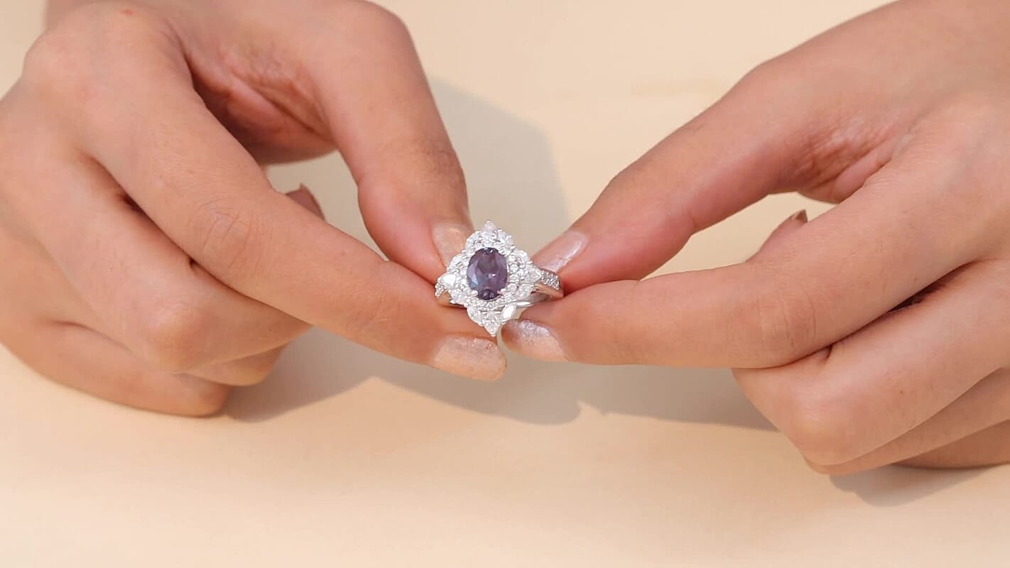 D'Joy Lab Grown Alexandrite and Moissanite 4.00 ctw Ring in Rhodium Over Sterling Silver
