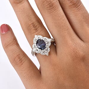 D'Joy Lab Grown Alexandrite, Moissanite Star Ring in Rhodium Over Sterling Silver 4.00 ctw (Size 6.0)