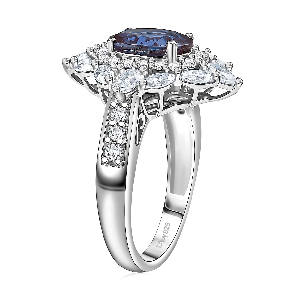 D'Joy Lab Grown Alexandrite, Moissanite Star Ring in Rhodium Over Sterling Silver 4.00 ctw (Size 6.0)