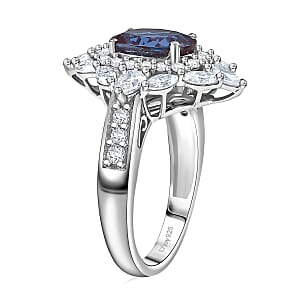 D'Joy Lab Grown Alexandrite, Moissanite Star Ring in Rhodium Over Sterling Silver 4.00 ctw (Size 6.0)