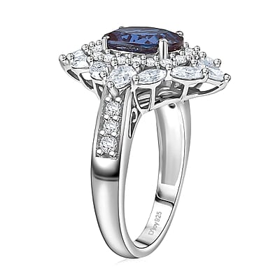 D'Joy Lab Grown Alexandrite, Moissanite Star Ring in Rhodium Over Sterling Silver 4.00 ctw (Size 6.0)