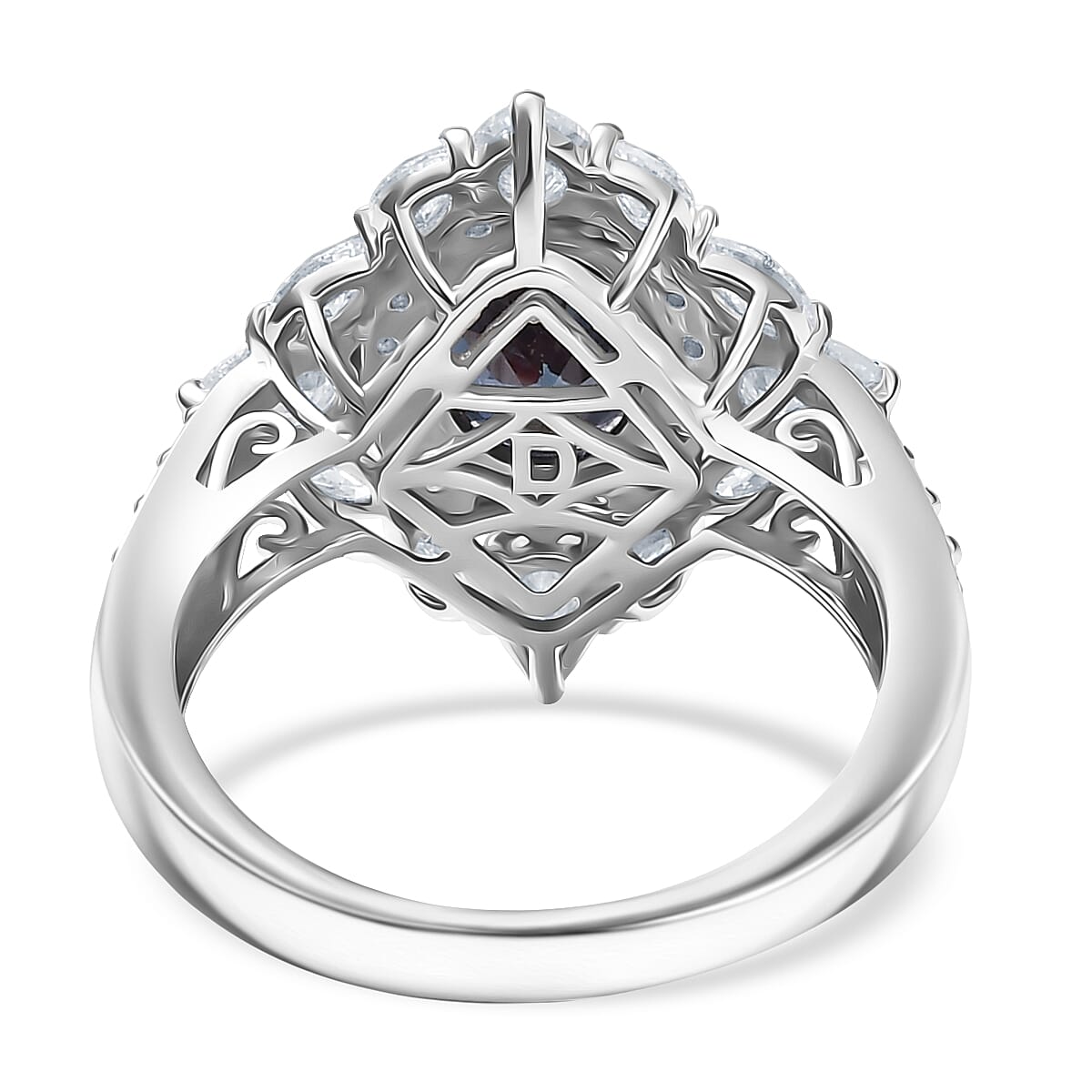 D'Joy Lab Grown Alexandrite and Moissanite 4.00 ctw Ring in Rhodium Over Sterling Silver image number 4