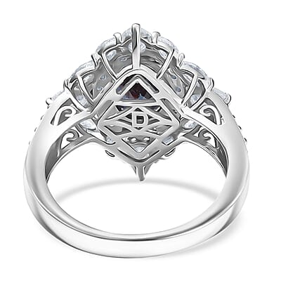 D'Joy Lab Grown Alexandrite, Moissanite Star Ring in Rhodium Over Sterling Silver 4.00 ctw (Size 6.0)
