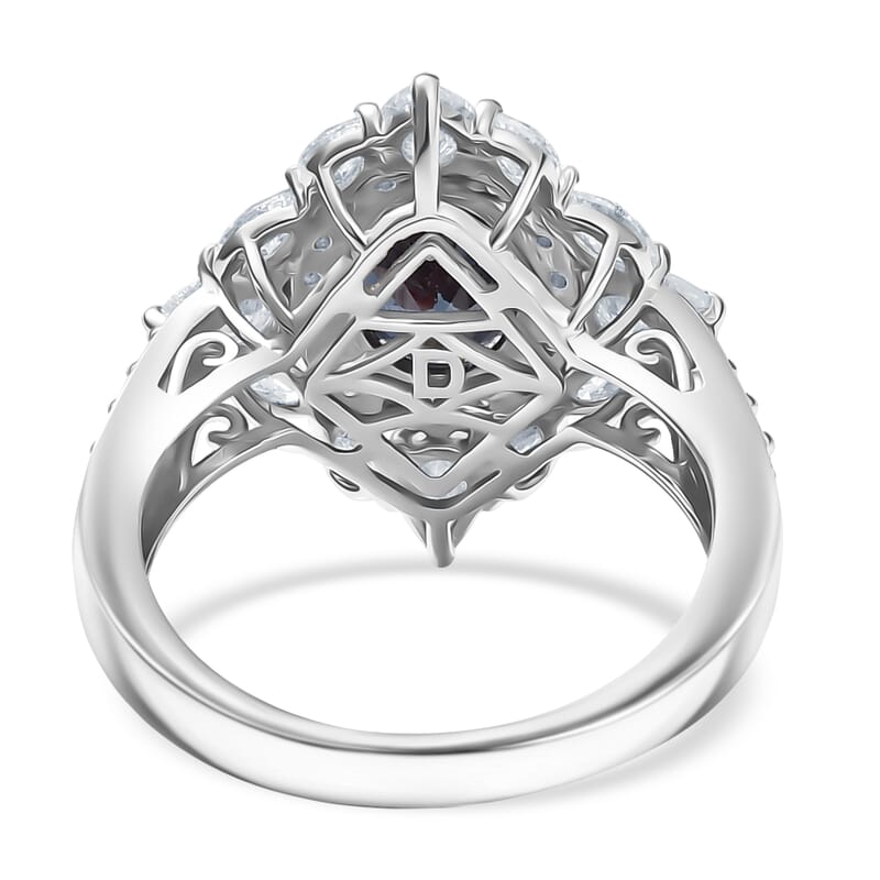 D'Joy Lab Grown Alexandrite, Moissanite Star Ring in Rhodium Over Sterling Silver 4.00 ctw (Size 6.0)
