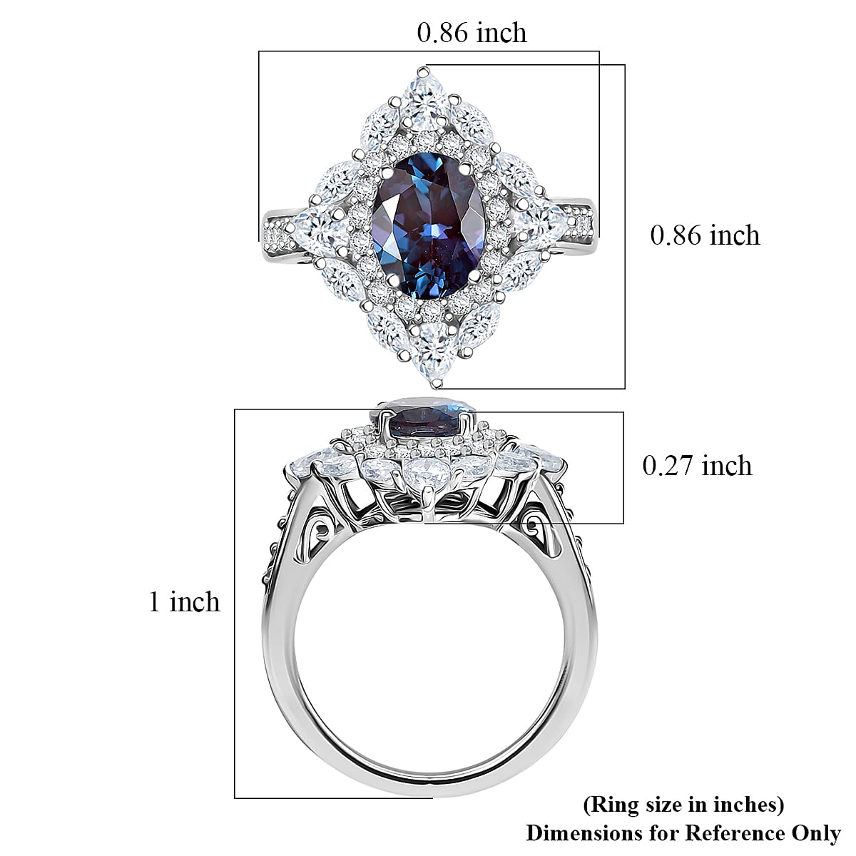 D'Joy Lab Grown Alexandrite, Moissanite Star Ring in Rhodium Over Sterling Silver 4.00 ctw (Size 6.0)