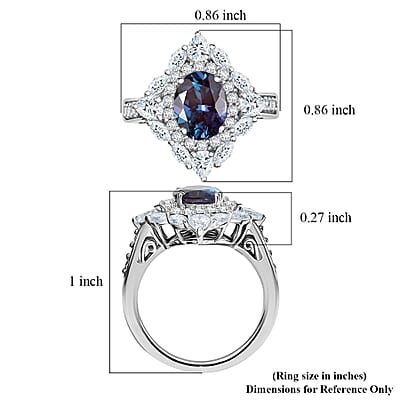 D'Joy Lab Grown Alexandrite, Moissanite Star Ring in Rhodium Over Sterling Silver 4.00 ctw (Size 6.0)