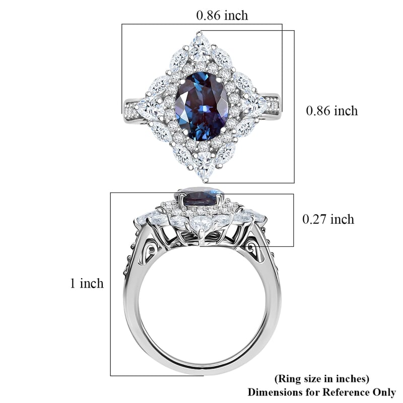 D'Joy Lab Grown Alexandrite, Moissanite Star Ring in Rhodium Over Sterling Silver 4.00 ctw (Size 6.0)
