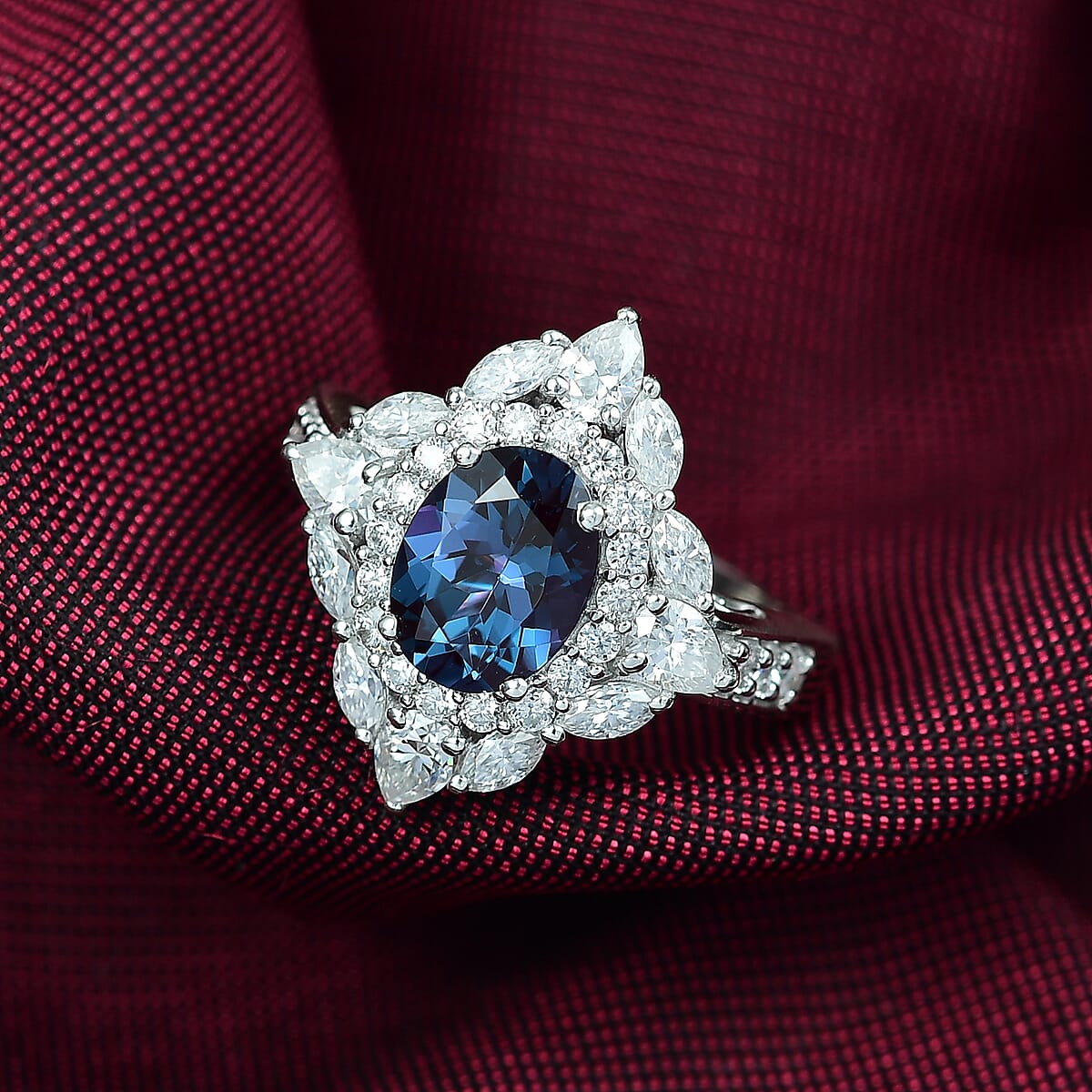 D'Joy Lab Grown Alexandrite and Moissanite 4.00 ctw Ring in Rhodium Over Sterling Silver (Size 8.0) image number 1