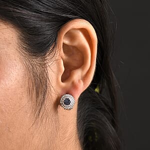 Luxuriant Lab Grown Alexandrite and Moissanite 1.80 ctw Art Deco Earrings in Rhodium Over Sterling Silver