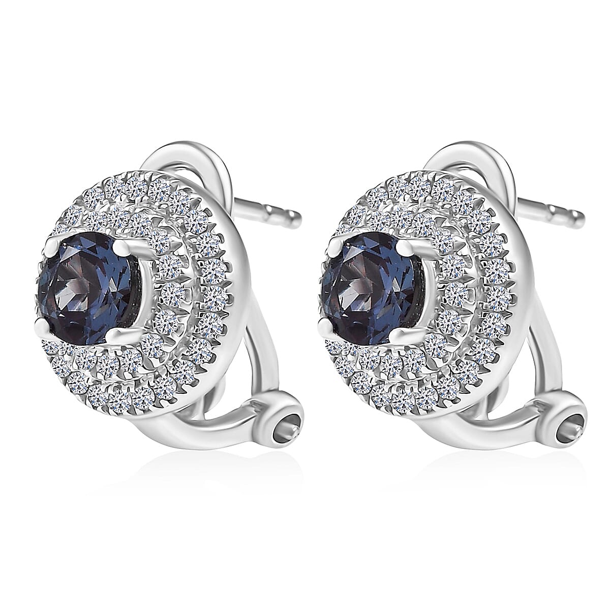 D'Joy Lab Grown Alexandrite and Moissanite 1.80 ctw Earrings in Rhodium Over Sterling Silver image number 3