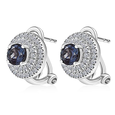 Luxuriant Lab Grown Alexandrite and Moissanite 1.80 ctw Art Deco Earrings in Rhodium Over Sterling Silver