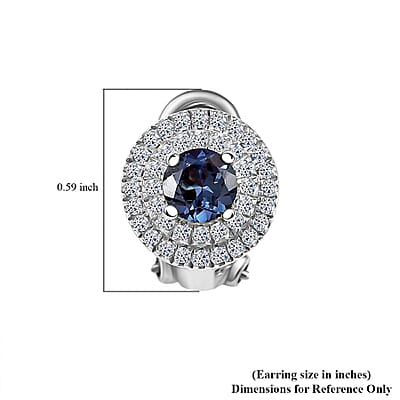 Luxuriant Lab Grown Alexandrite and Moissanite 1.80 ctw Art Deco Earrings in Rhodium Over Sterling Silver