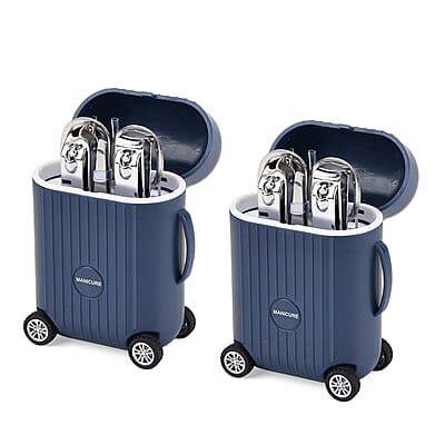 Set of 2 Compact 8pc Mini Travel Case Nail Kit - Blue