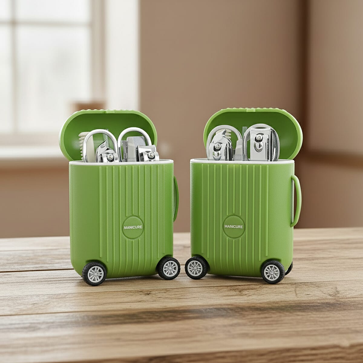 Set of 2 Compact 8pc Mini Travel Case Nail Kit - Green image number 1