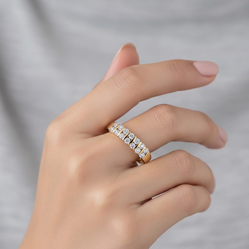 Luxuriant Lab Grown Diamond E-F VS 0.50 ctw Band Ring in 18K Vermeil Yellow Gold Over Sterling Silver (Size 10.0) (Del. in 10-12 Days)