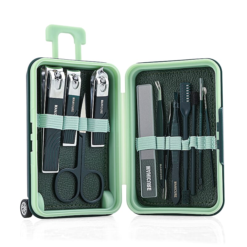 12pc Mini Travel Case Nail Kit- Green