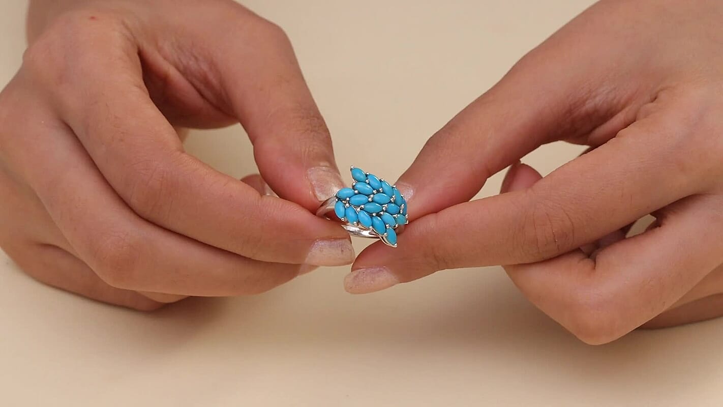 D'Joy Sleeping Beauty Turquoise  Cluster Ring in Rhodium OverSterling Silver 3.06 ctw (Size 10) 3.06 ctw