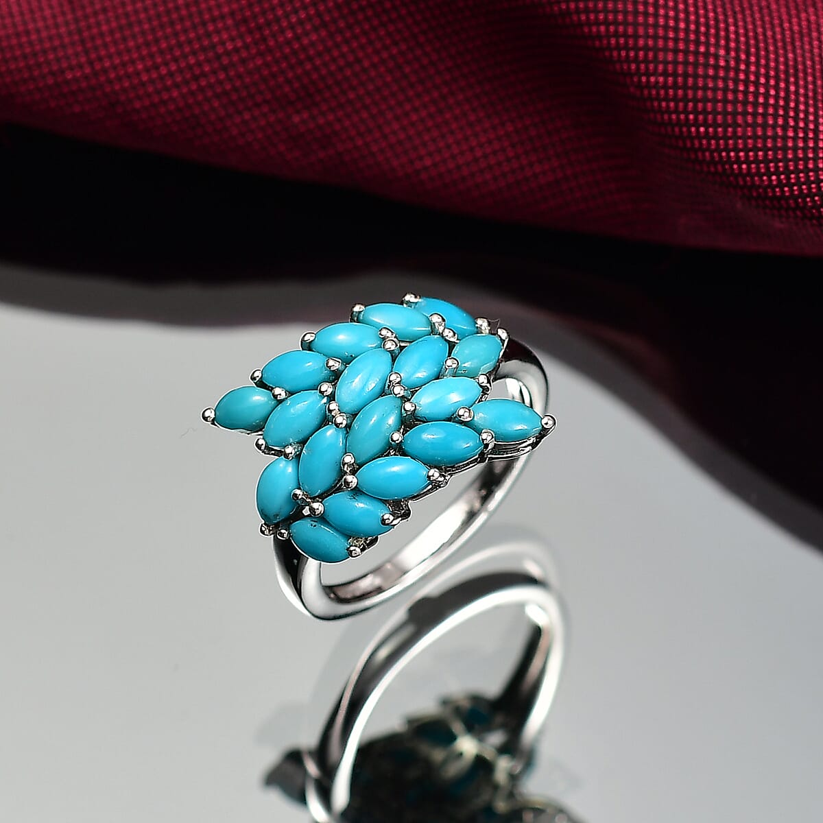 D'Joy Sleeping Beauty Turquoise  Cluster Ring in Rhodium OverSterling Silver 3.06 ctw (Size 10) 3.06 ctw image number 1
