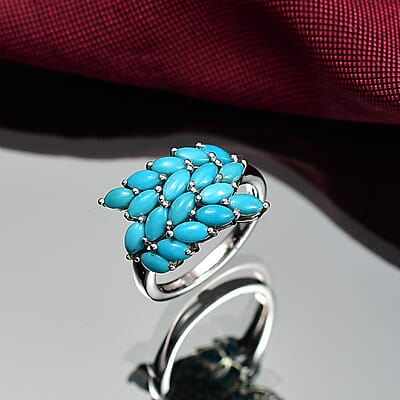 D'Joy Sleeping Beauty Turquoise 2.90 ctw Bypass Leafs Ring in Rhodium Over Sterling Silver (Size 10.0) 