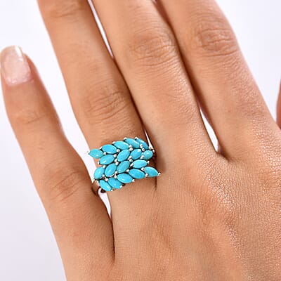 D'Joy Sleeping Beauty Turquoise 2.90 ctw Bypass Leafs Ring in Rhodium Over Sterling Silver (Size 10.0) 