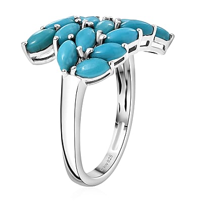 D'Joy Sleeping Beauty Turquoise 2.90 ctw Bypass Leafs Ring in Rhodium Over Sterling Silver (Size 10.0) 