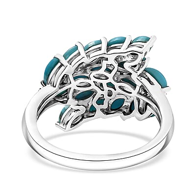 D'Joy Sleeping Beauty Turquoise 2.90 ctw Bypass Leafs Ring in Rhodium Over Sterling Silver (Size 10.0) 