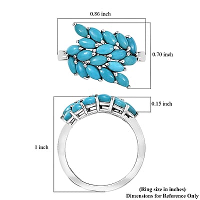 D'Joy Sleeping Beauty Turquoise 2.90 ctw Bypass Leafs Ring in Rhodium Over Sterling Silver (Size 10.0) 