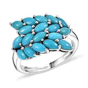 D'Joy Sleeping Beauty Turquoise 2.90 ctw Bypass Leafs Ring in Rhodium Over Sterling Silver (Size 5.0) 