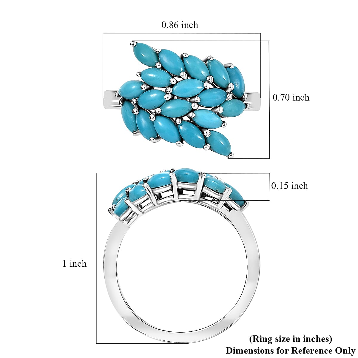 D'Joy Sleeping Beauty Turquoise 2.90 ctw Bypass Leafs Ring in Rhodium Over Sterling Silver (Size 5.0)  image number 5