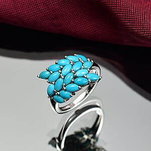 D'Joy Sleeping Beauty Turquoise 2.90 ctw Bypass Leafs Ring in Rhodium Over Sterling Silver (Size 7.0) 