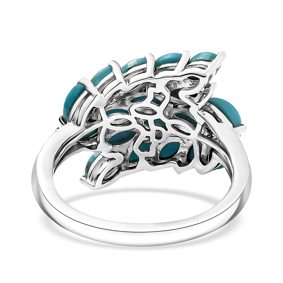 D'Joy Sleeping Beauty Turquoise 2.90 ctw Bypass Leafs Ring in Rhodium Over Sterling Silver (Size 7.0)  image number 4