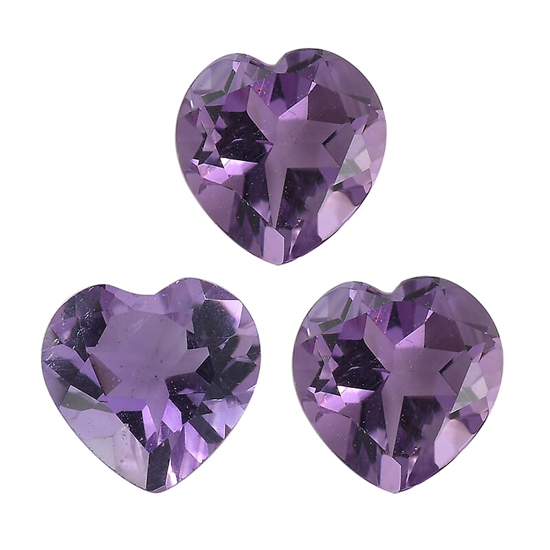 Bolivian Amethyst Set of 3 (Hrt 6 mm) 2.05 ctw Loose Gemstone