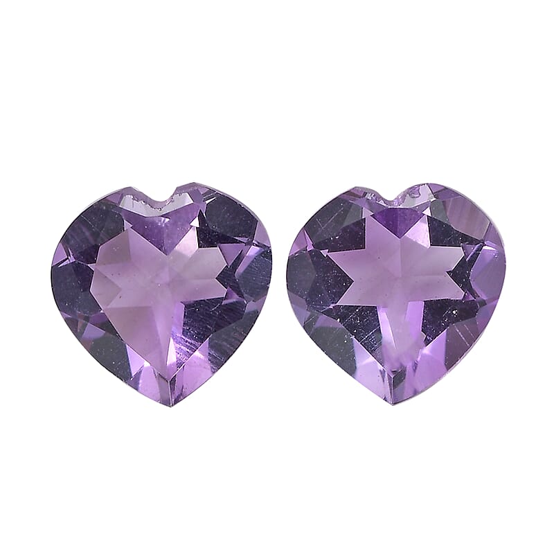Bolivian Amethyst Set of 2 (Hrt 7 mm) 1.85 ctw Loose Gemstone