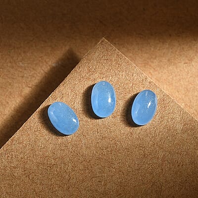 Dyed Light Blue Color Jade Set of 3 (Ovl 6x4 mm) 1.79 ctw Loose Gemstone