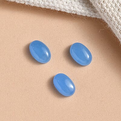 AA Dyed Light Blue Color Jade Set of 3 (Ovl 6x4 mm) 1.74 ctw Loose Gemstone