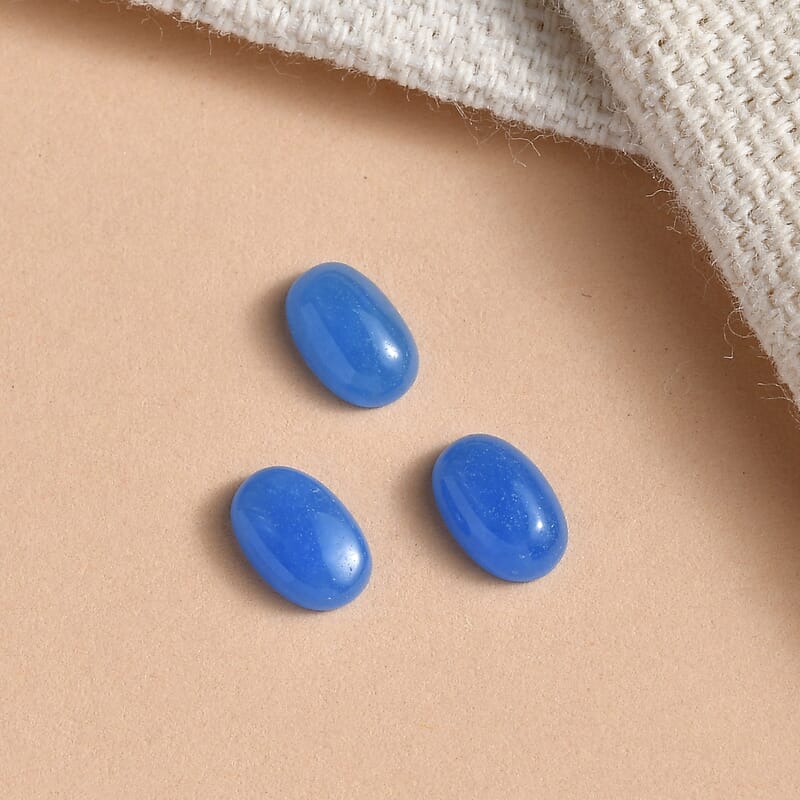 AAA Dyed Light Blue Color Jade Set of 3 (Ovl 6x4 mm) 1.61 ctw