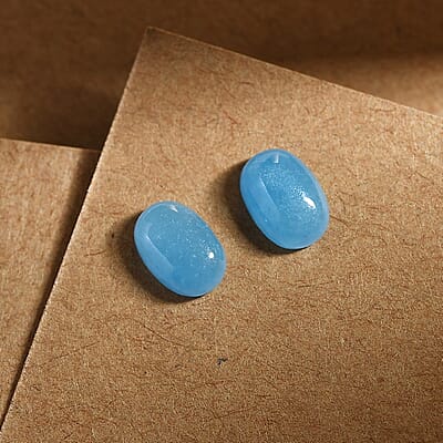 AA Dyed Light Blue Color Jade Set of 2 (Ovl 7x5 mm) 2.08 ctw Loose Gemstone