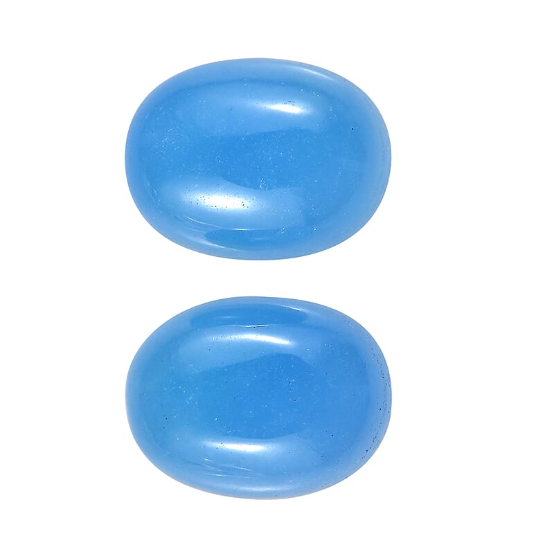 AAA Dyed Light Blue Color Jade Set of 2 (Ovl 8x6 mm) 3.00 ctw Loose Gemstone