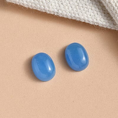 AAA Dyed Light Blue Color Jade Set of 2 (Ovl 8x6 mm) 3.00 ctw Loose Gemstone