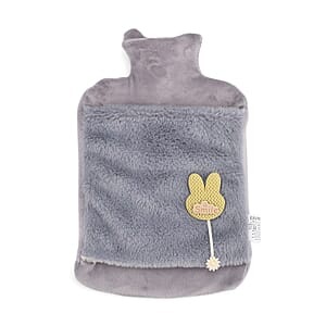 Gray 2L Hot Water Bag with Rabbit Faux Fur Cover