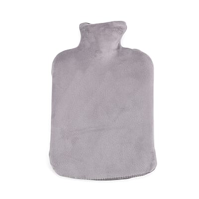 Gray 2L Hot Water Bag with Rabbit Faux Fur Cover