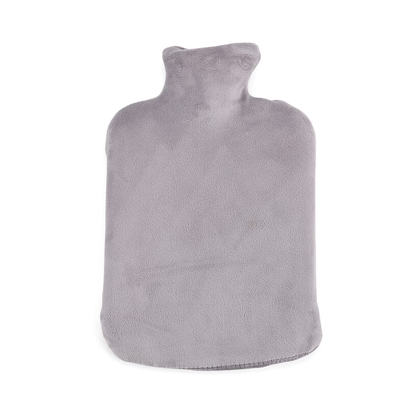 Gray 2L Hot Water Bag with Rabbit Faux Fur Cover