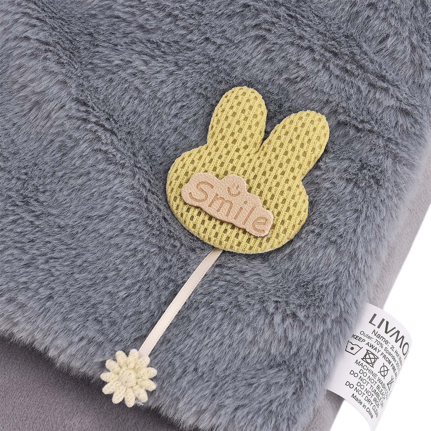 Gray 2L Hot Water Bag with Rabbit Faux Fur Cover