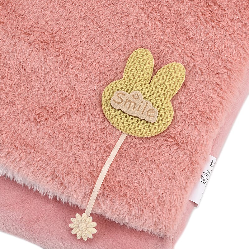 Pink 2L Hot Water Bag with Rabbit Faux Fur Cover