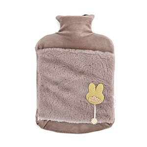 Beige 2L Hot Water Bag with Rabbit Faux Fur Cover