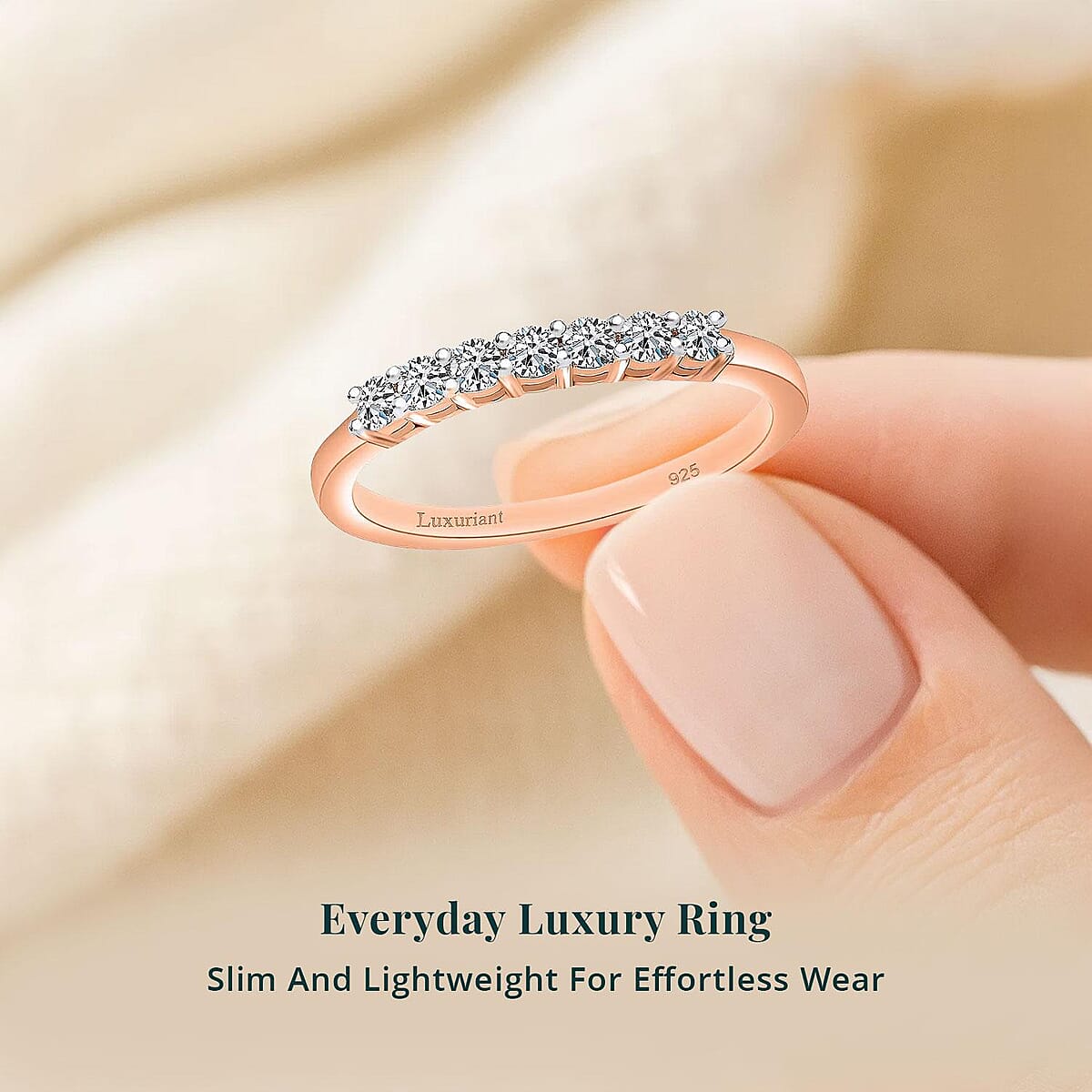 Luxuriant Lab Grown Diamond E-F VS 0.25 ctw Ring in 18K Vermeil Rose Gold Over Sterling Silver (Size 10.0) (Del. in 10-12 Days) image number 5
