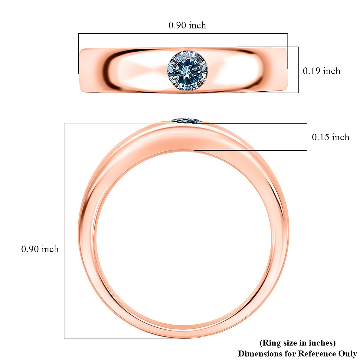 Luxuriant Lab Grown Blue Diamond IR VS 0.25 ctw Mens Ring in Vermeil Rose Gold Over Sterling Silver (Size 10.0)